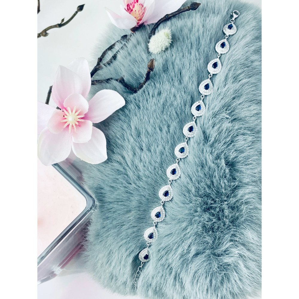 Srebrna bransoletka łezki z cyrkoniami kolorowa