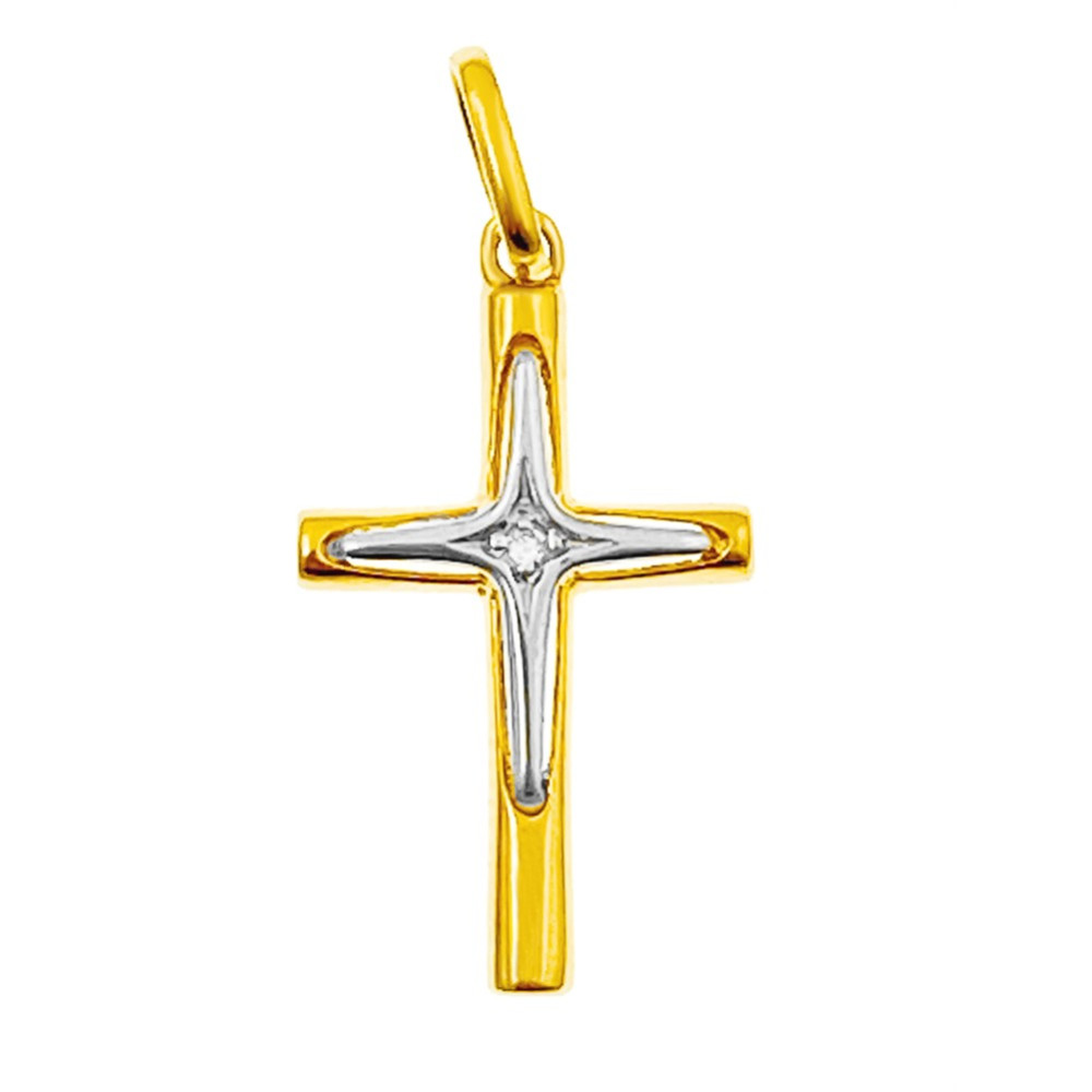 Złoty krzyżyk klasyczny prosty dwukolorowy