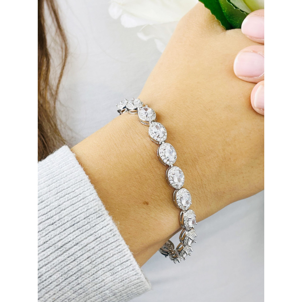 Srebrna bransoletka z dużymi cyrkoniami