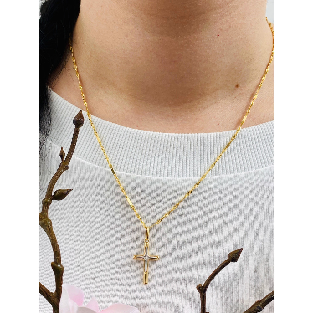 Złoty krzyżyk klasyczny prosty dwukolorowy