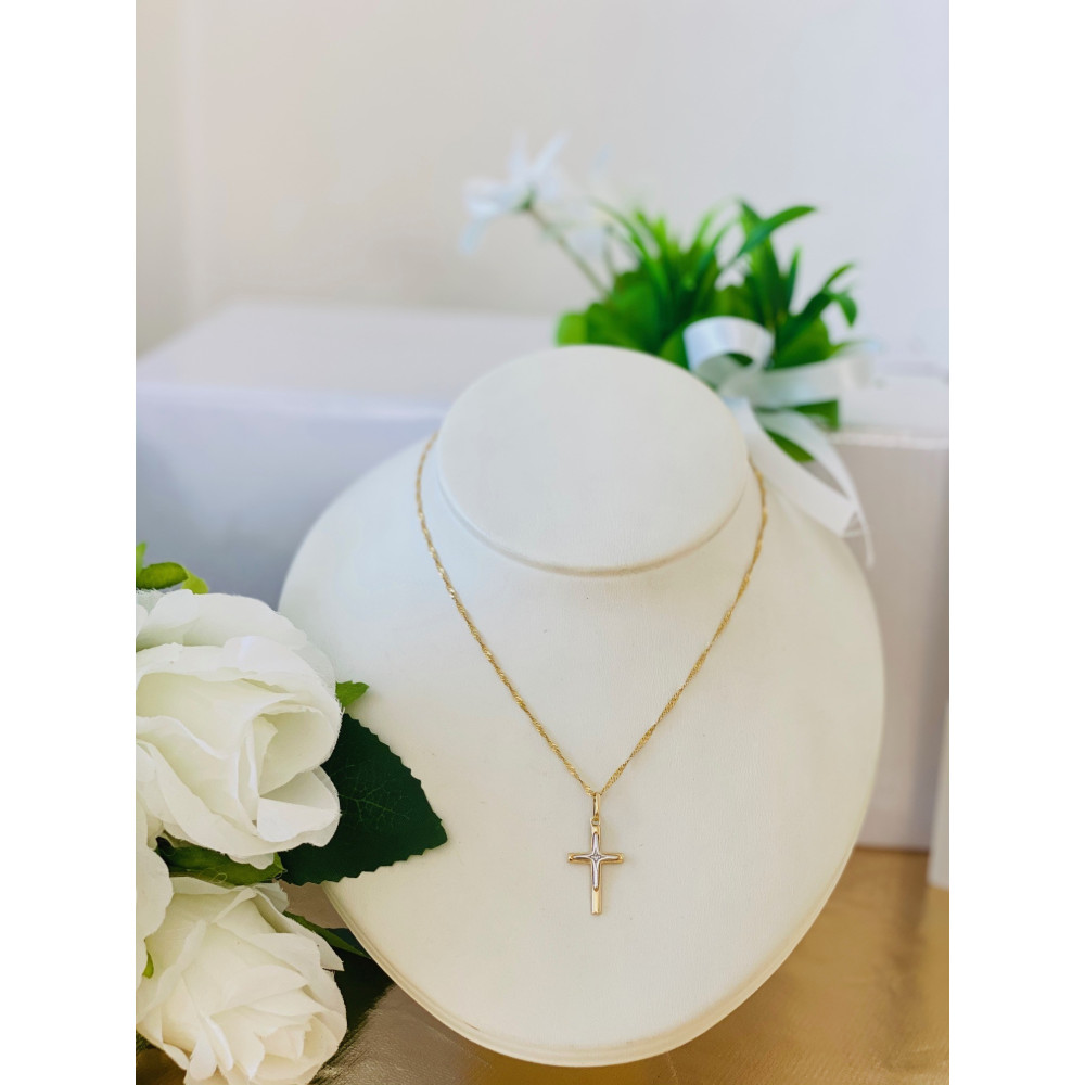 Złoty krzyżyk klasyczny prosty dwukolorowy