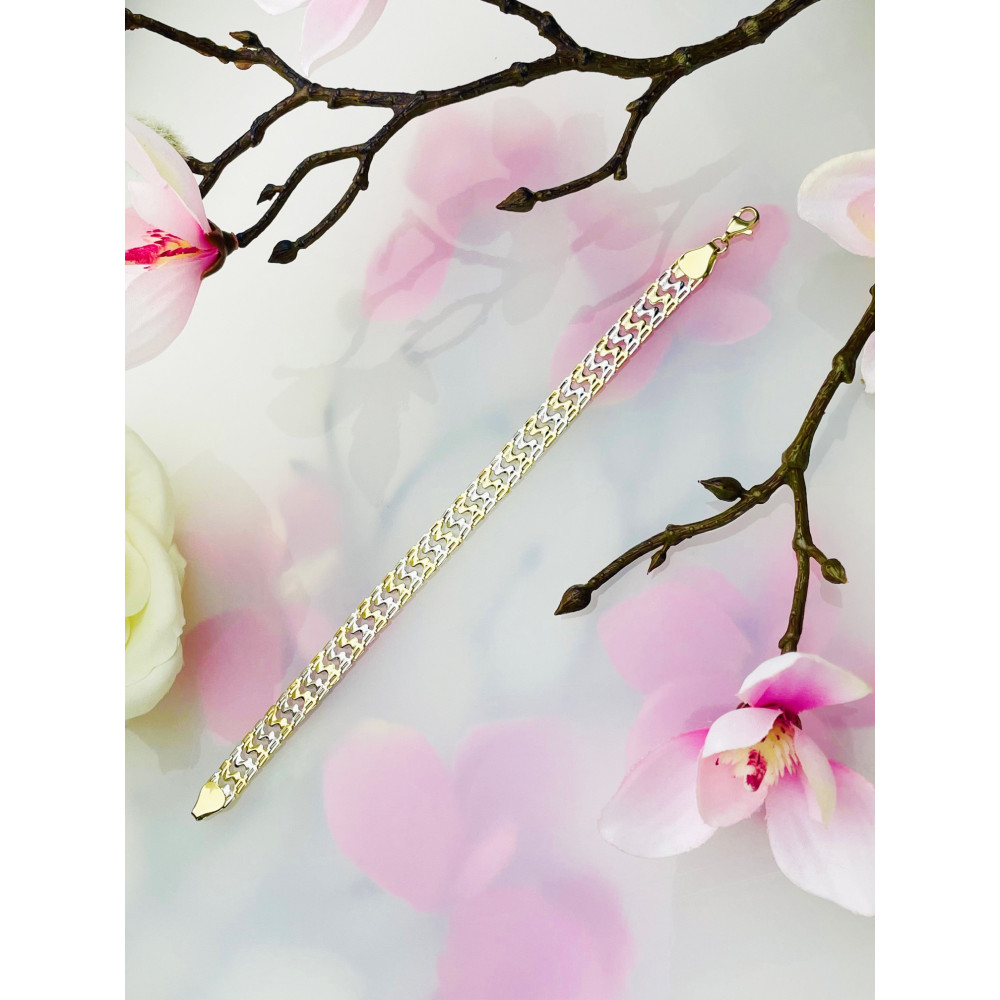 Złota bransoletka ozdobna fala szeroka bikolor