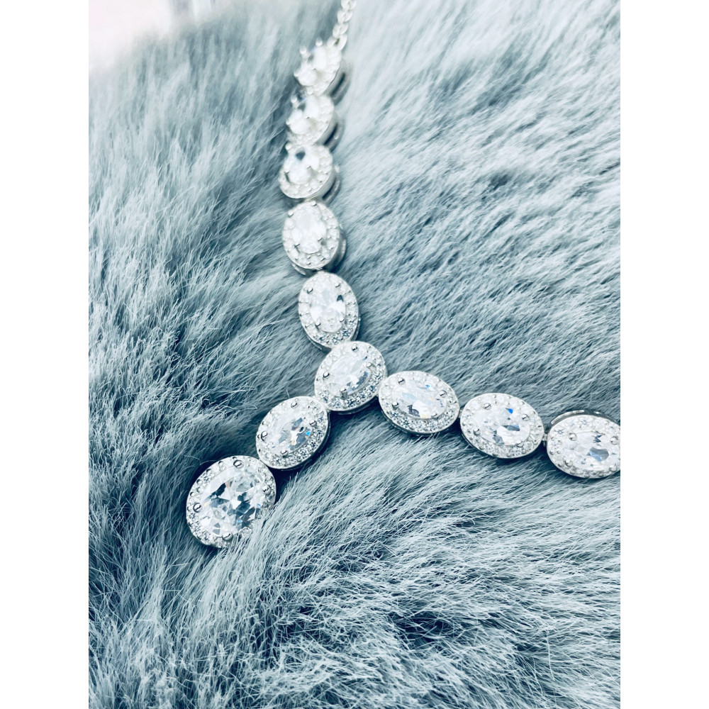 elegant glänzend 925 Silber Halskette mit Zirkonia