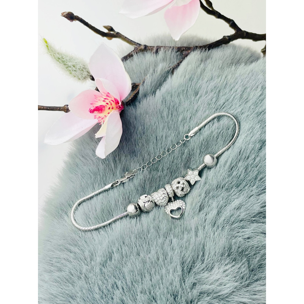 Charms Armband 925 Silber Damen Kinder Stern Herz mit Zirkonia