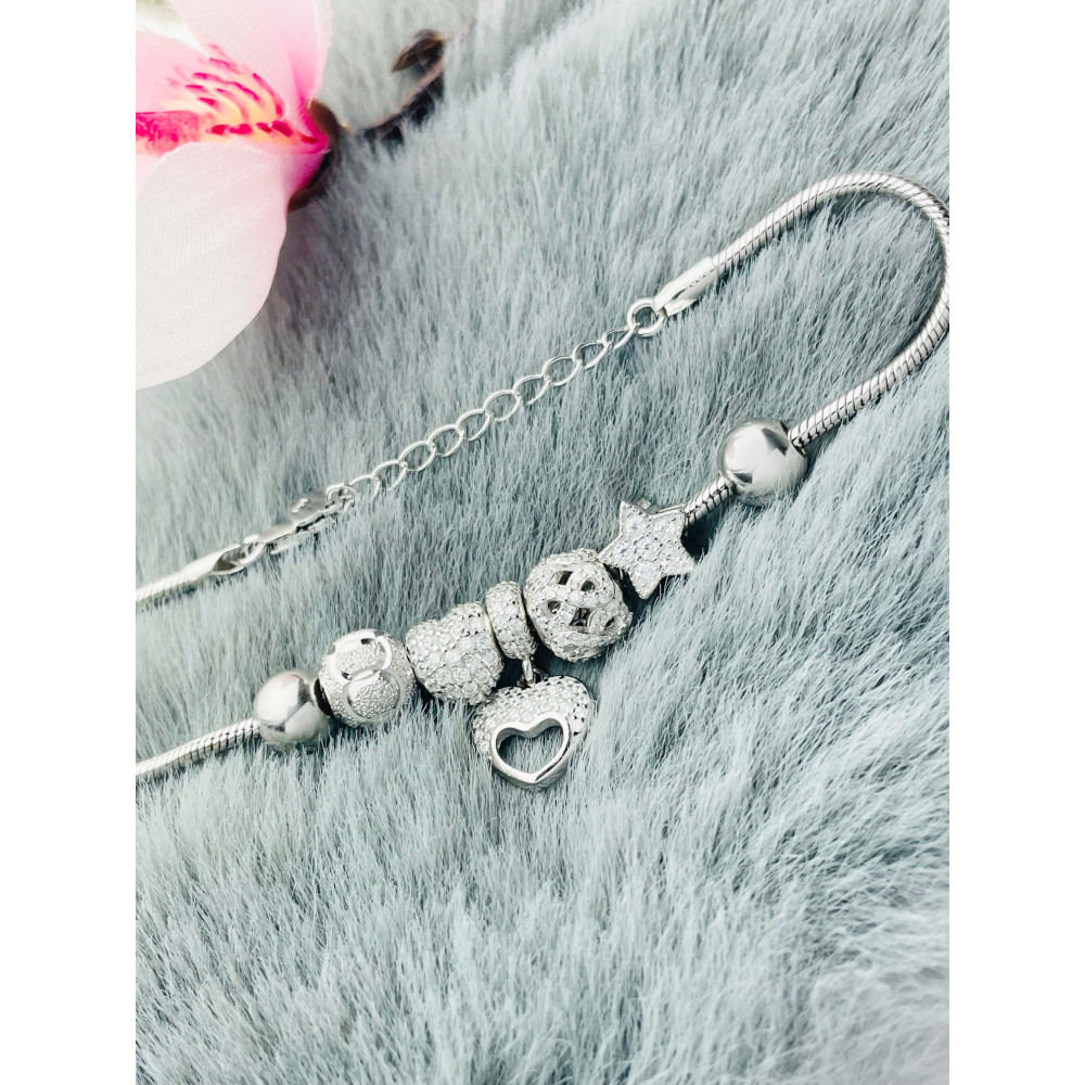 Charms Armband 925 Silber Damen Kinder Stern Herz mit Zirkonia