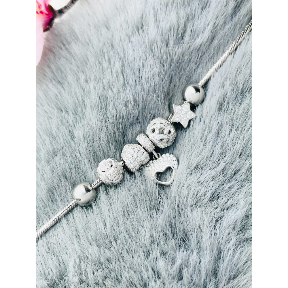 Charms Armband 925 Silber Damen Kinder Stern Herz mit Zirkonia