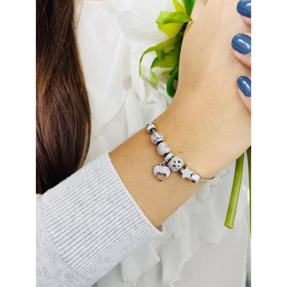 Charms Armband 925 Silber Damen Kinder Stern Herz mit Zirkonia