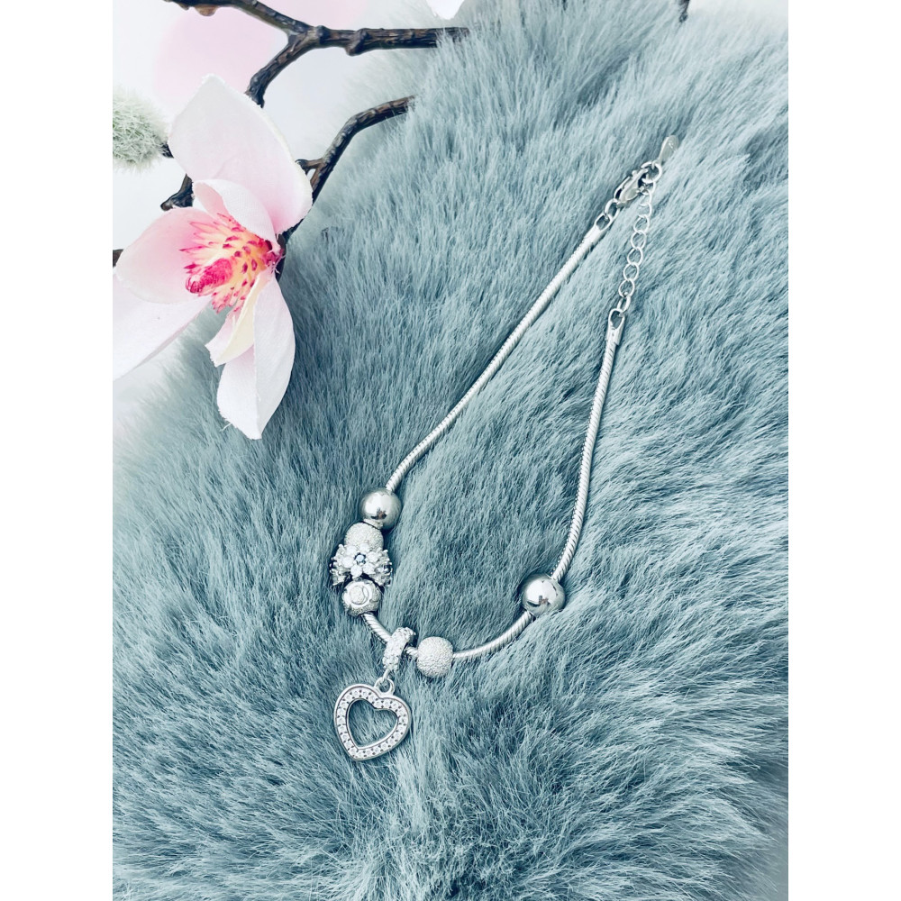 Charms Armband 925 Silber Damen Kinder Blume Herz mit Zirkonia