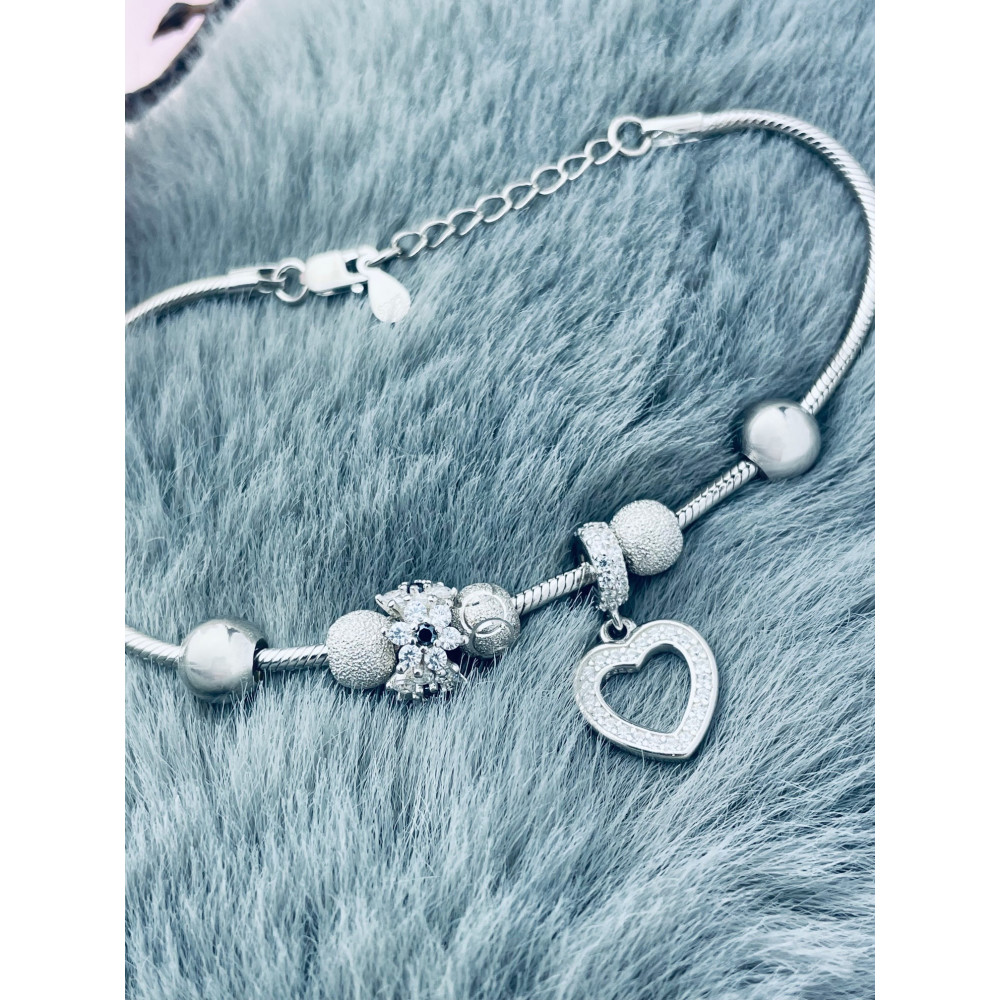 Charms Armband 925 Silber Damen Kinder Blume Herz mit Zirkonia