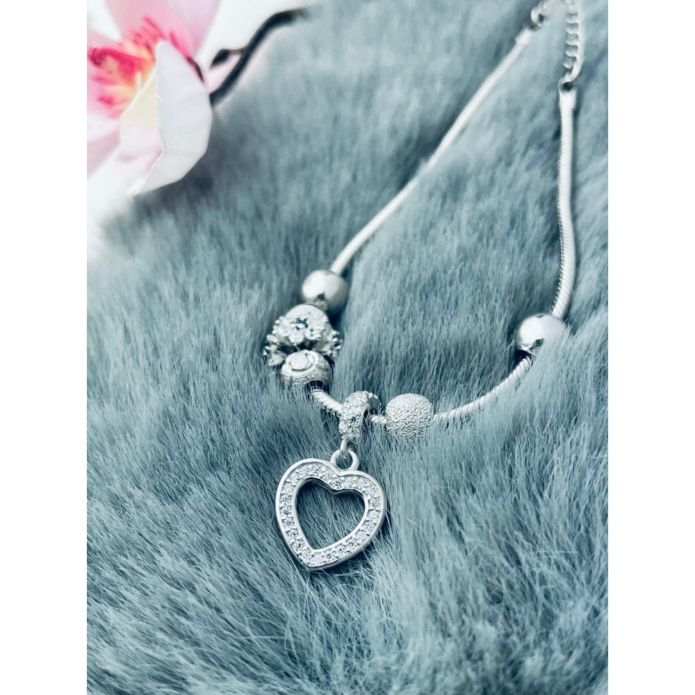 Charms Armband 925 Silber Damen Kinder Blume Herz mit Zirkonia