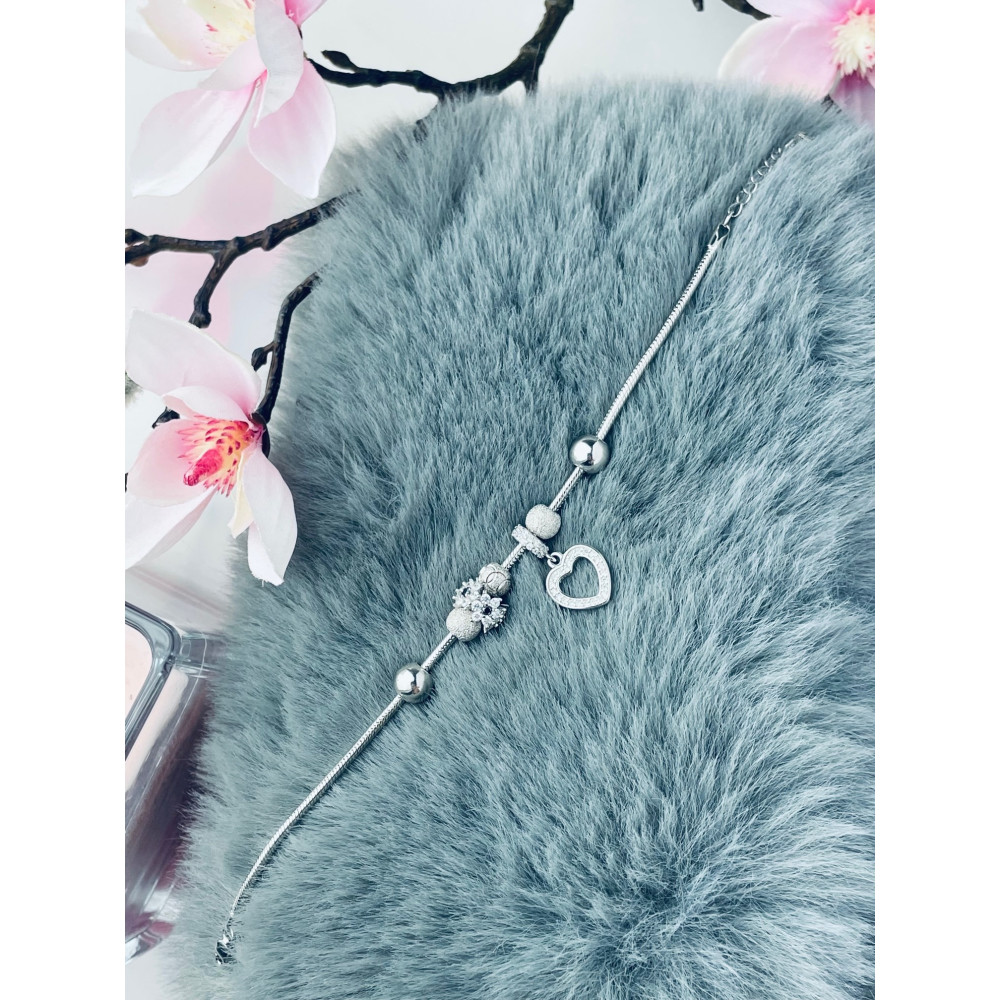 Charms Armband 925 Silber Damen Kinder Blume Herz mit Zirkonia