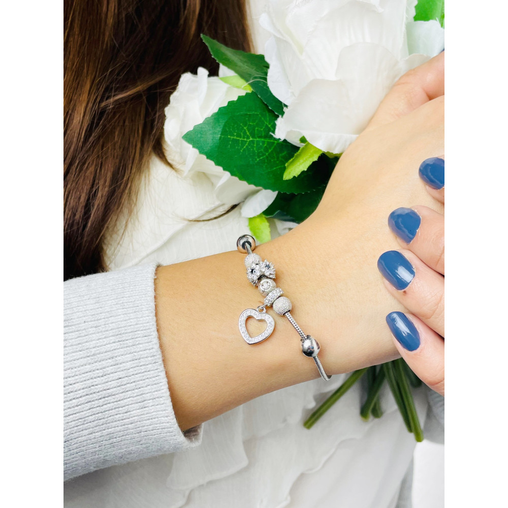 Charms Armband 925 Silber Damen Kinder Blume Herz mit Zirkonia