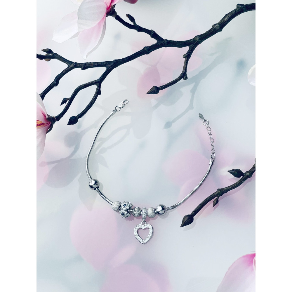 Charms Armband 925 Silber Damen Kinder Blume Herz mit Zirkonia