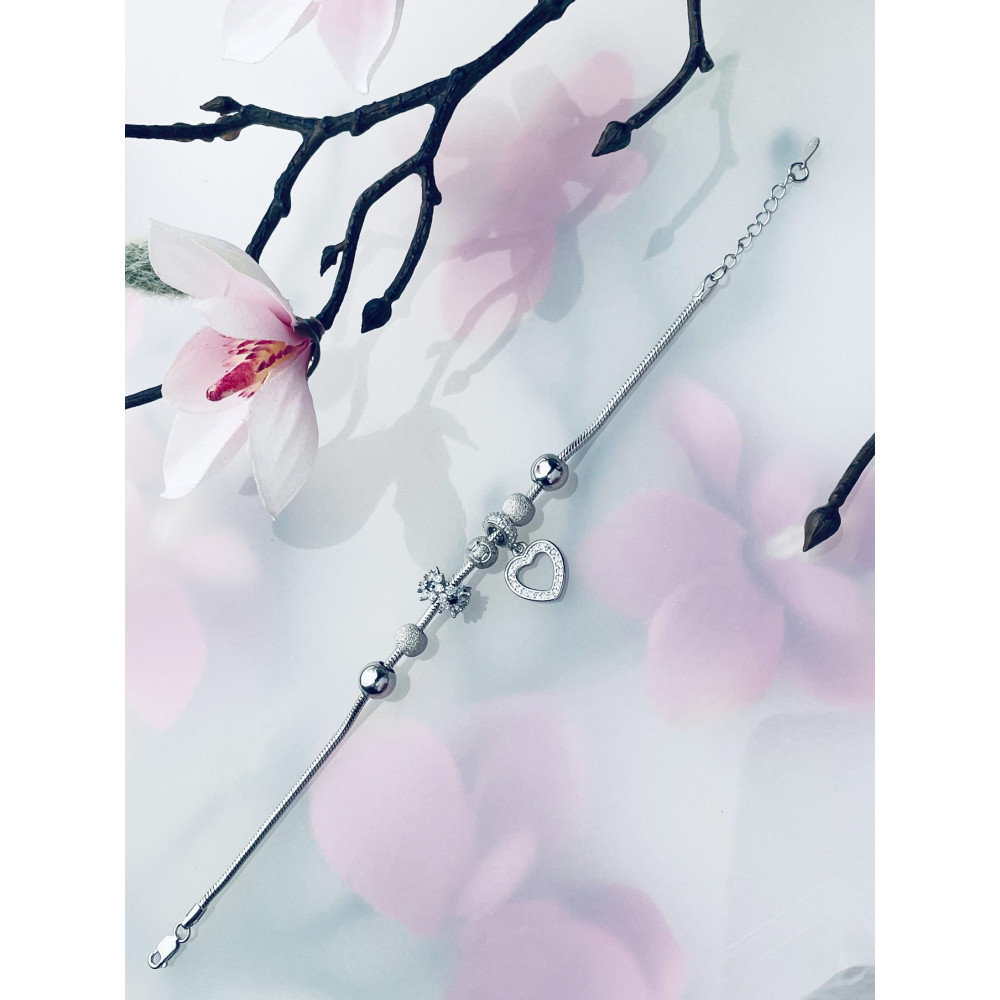 Charms Armband 925 Silber Damen Kinder Blume Herz mit Zirkonia