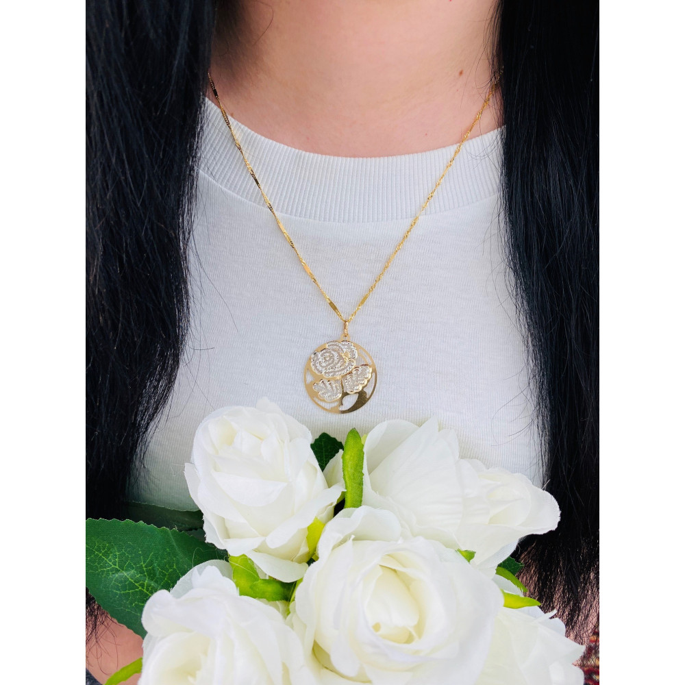 Złoty wisiorek zawieszka rozeta ażurowa róża