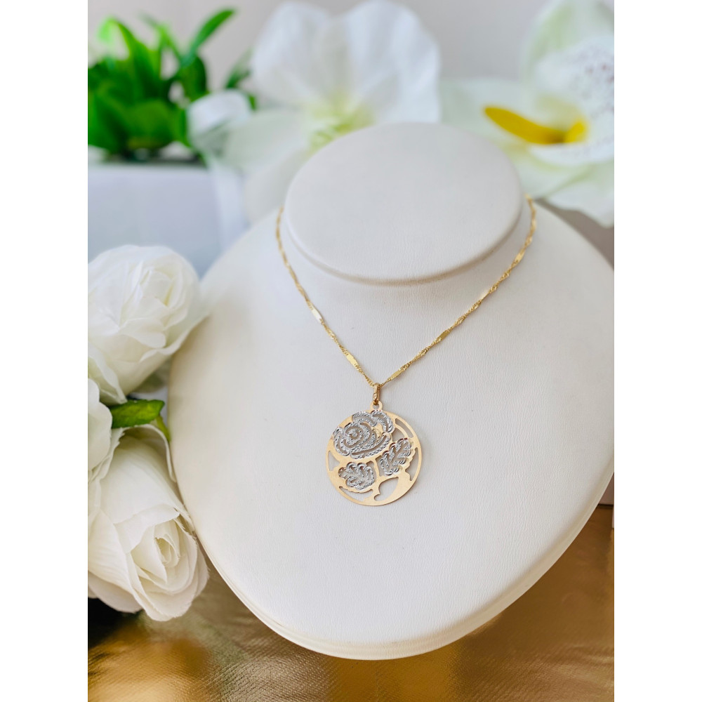 Złoty wisiorek zawieszka rozeta ażurowa róża