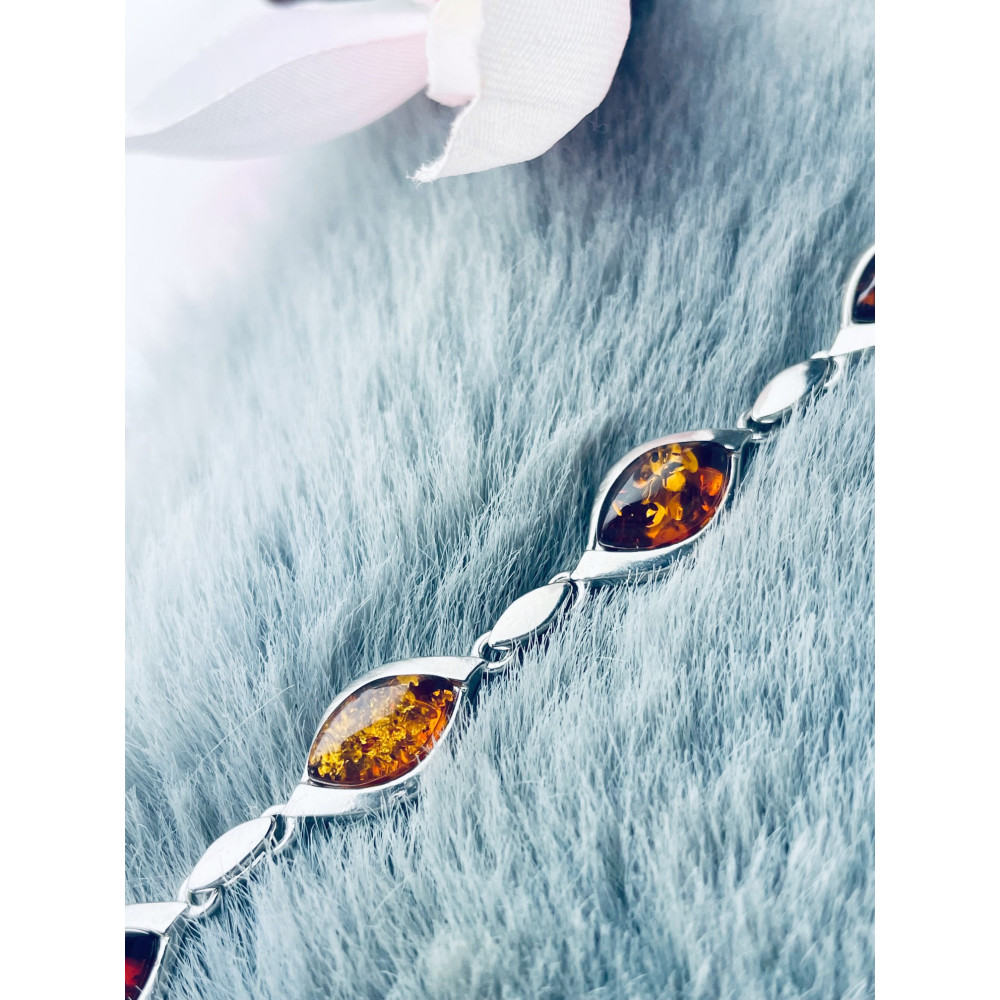 Bernstein Armband 925 Silber Damen