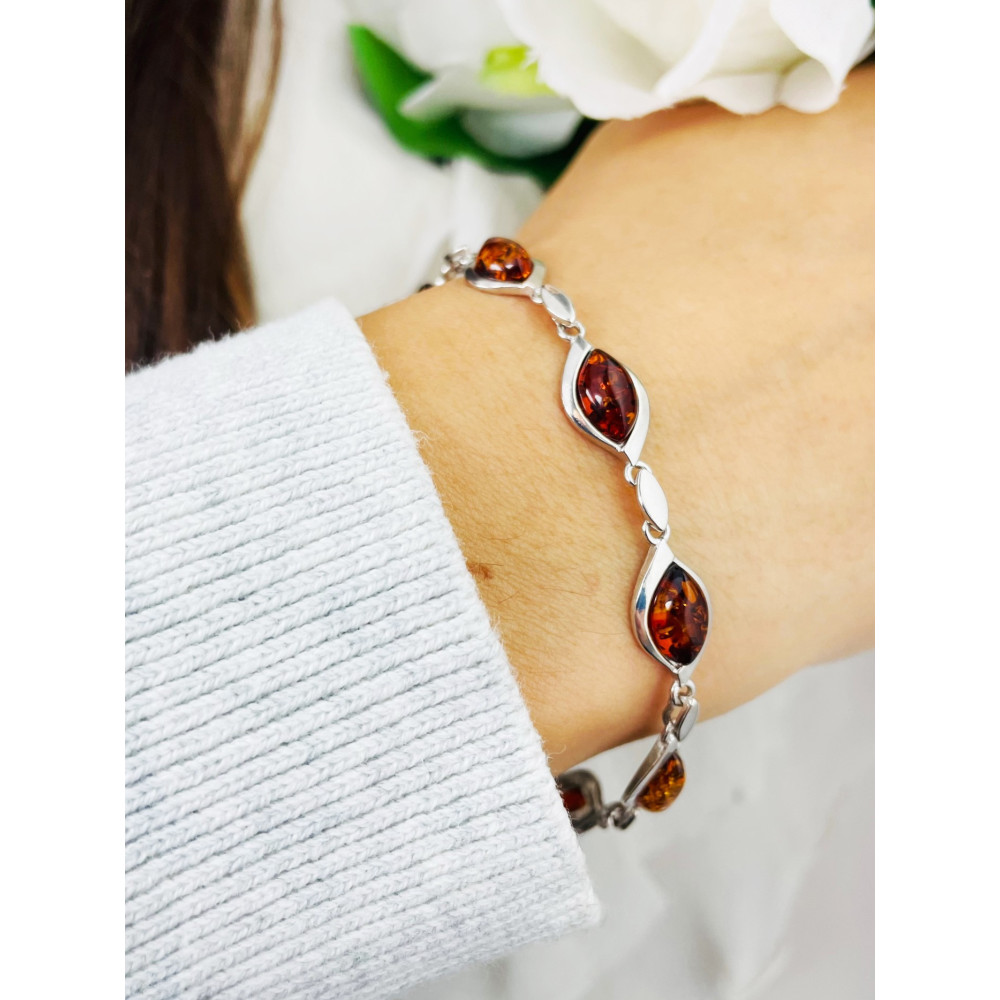 Bernstein Armband 925 Silber Damen