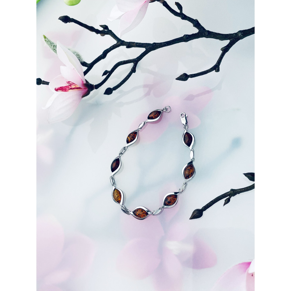 Srebrna bransoletka z bursztynem