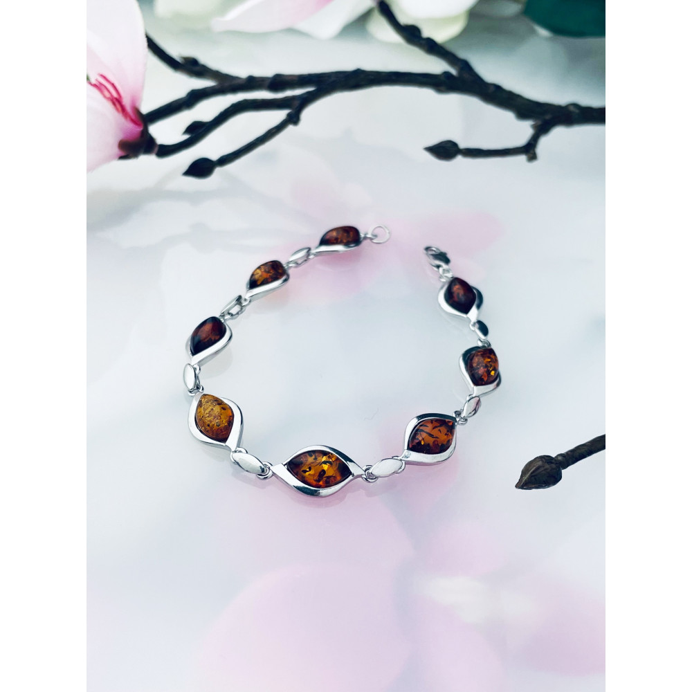 Bernstein Armband 925 Silber Damen