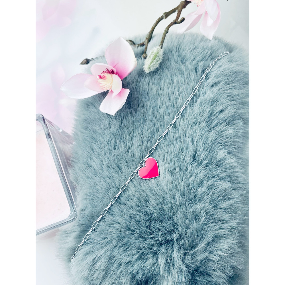 Srebrna bransoletka ankier czerwone serce serduszko z emalią