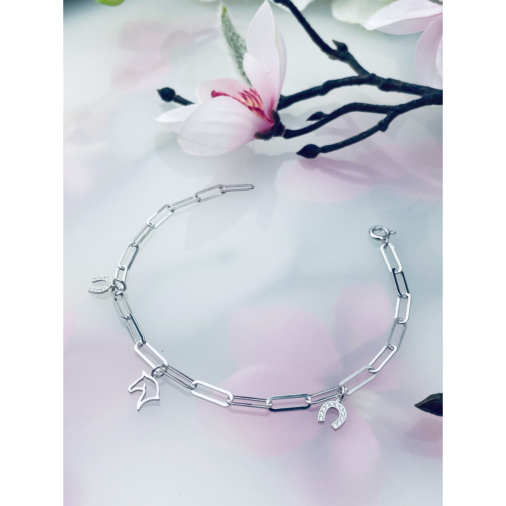 Pferd Hufkonieisen mit Zira Armband 925 Silber Damen Kinder