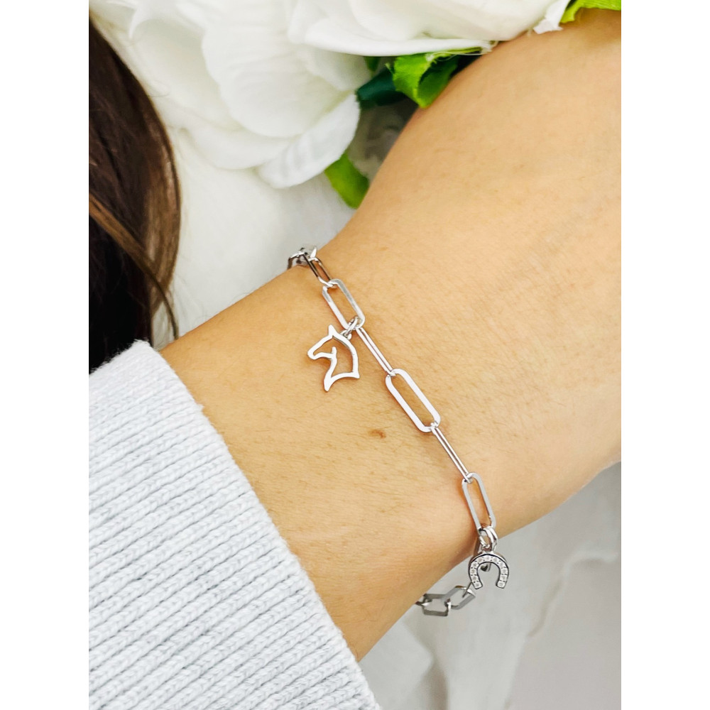 Pferd Hufkonieisen mit Zira Armband 925 Silber Damen Kinder