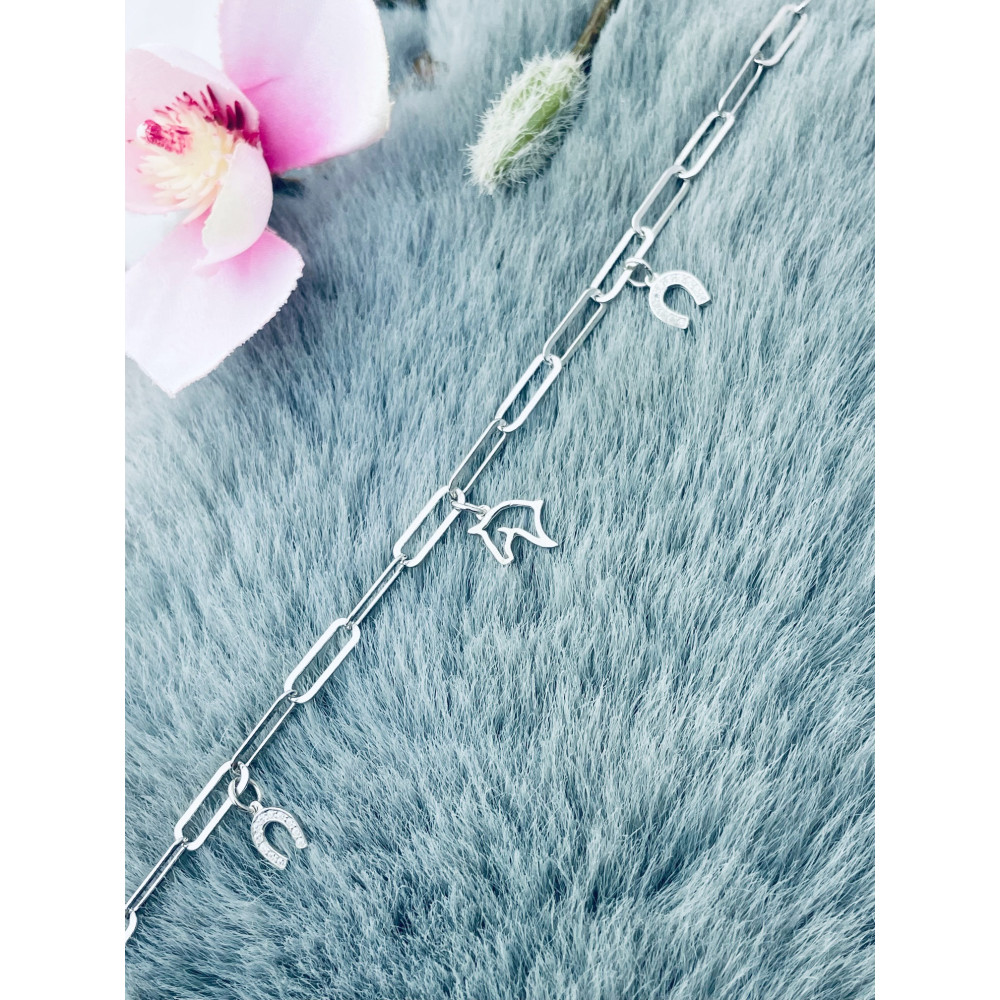 Pferd Hufkonieisen mit Zira Armband 925 Silber Damen Kinder