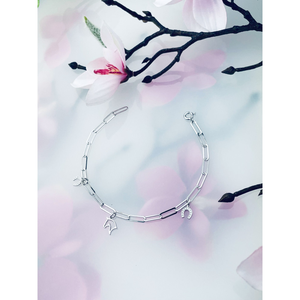 Pferd Hufkonieisen mit Zira Armband 925 Silber Damen Kinder