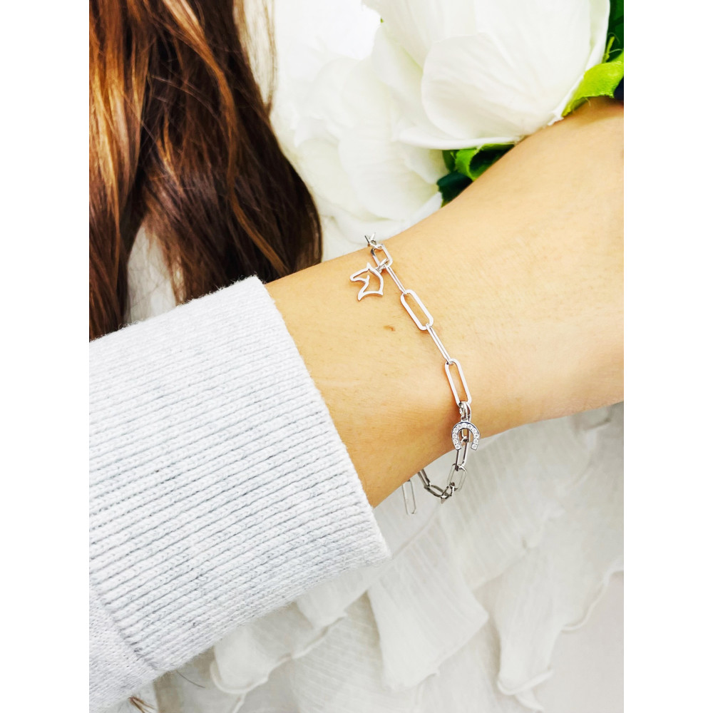 Pferd Hufkonieisen mit Zira Armband 925 Silber Damen Kinder