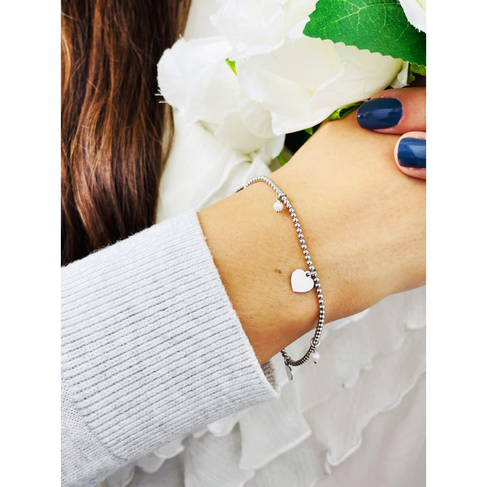 Herz Armband 925 Silber Damen Perlen