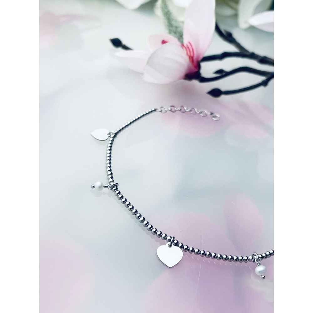 Herz Armband 925 Silber Damen Perlen