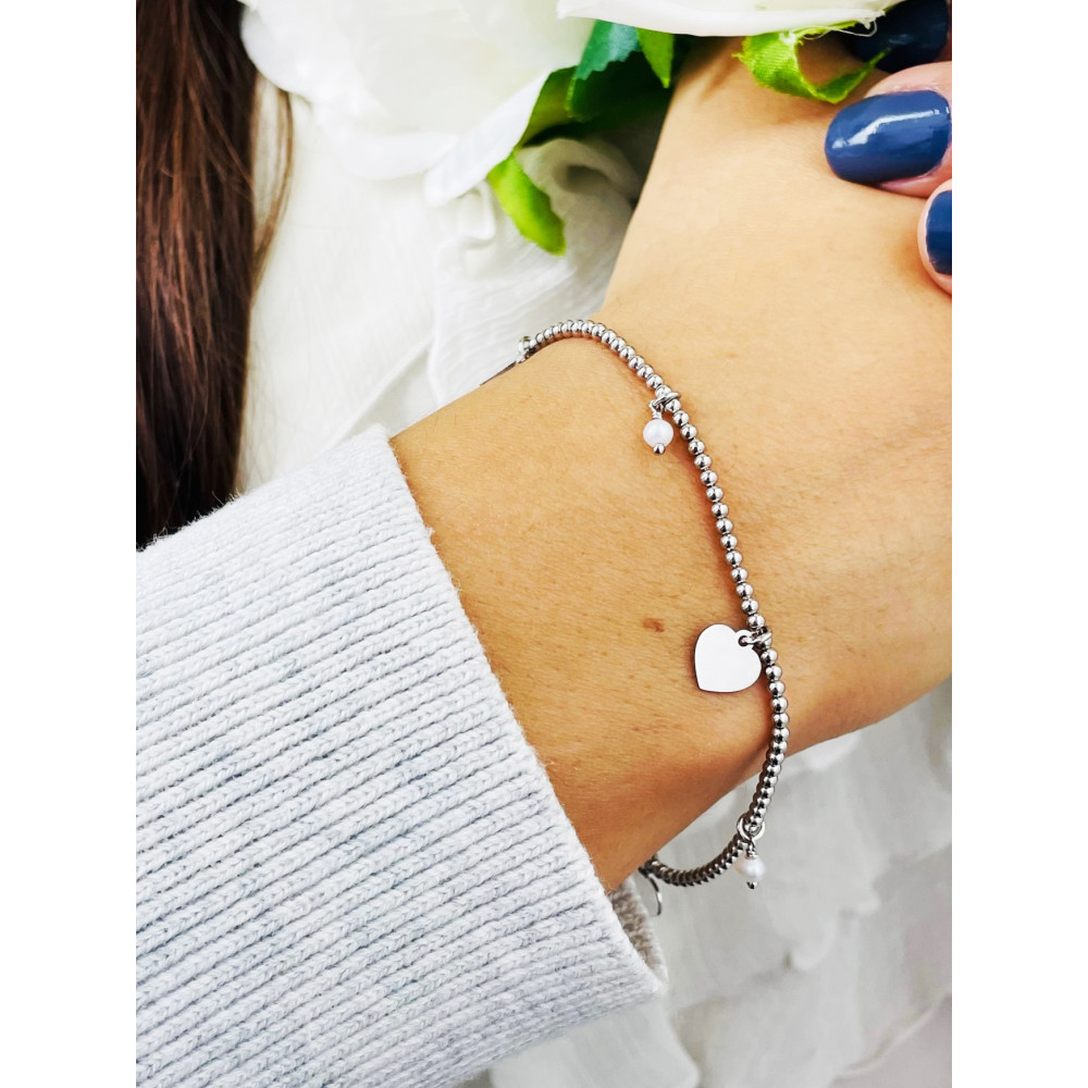 Herz Armband 925 Silber Damen Perlen