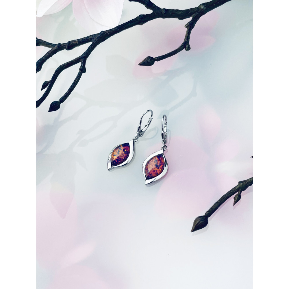 925 Silber Ohrringe mit Bernstein Träne