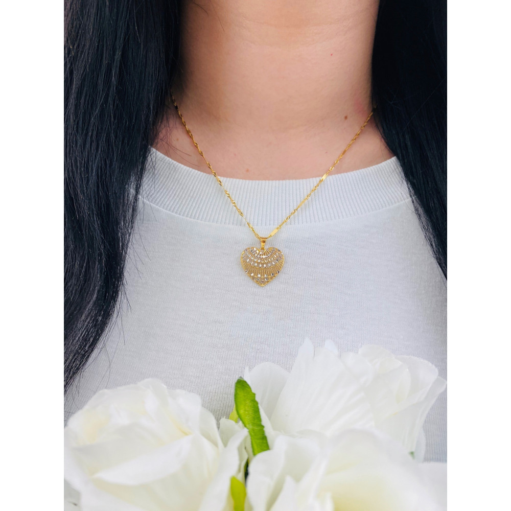 Złoty wisiorek zawieszka ażurowe serce
