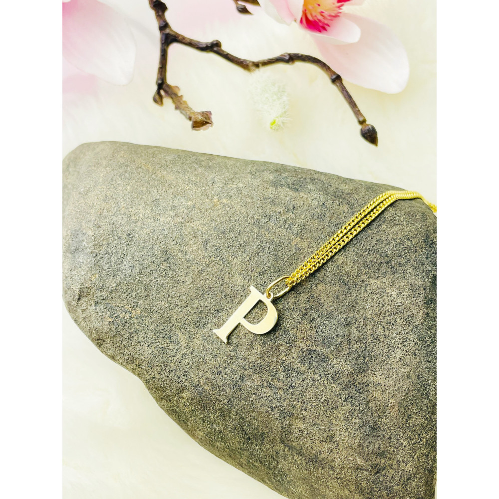 Złoty wisiorek zawieszka literka P klasyczna prosta