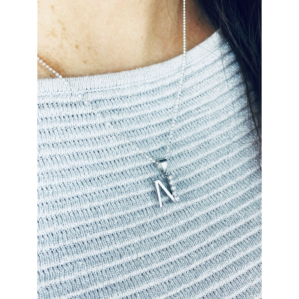 925 Silber Anhänger Buchstabe N Kettenanhänger mit Zirkonia