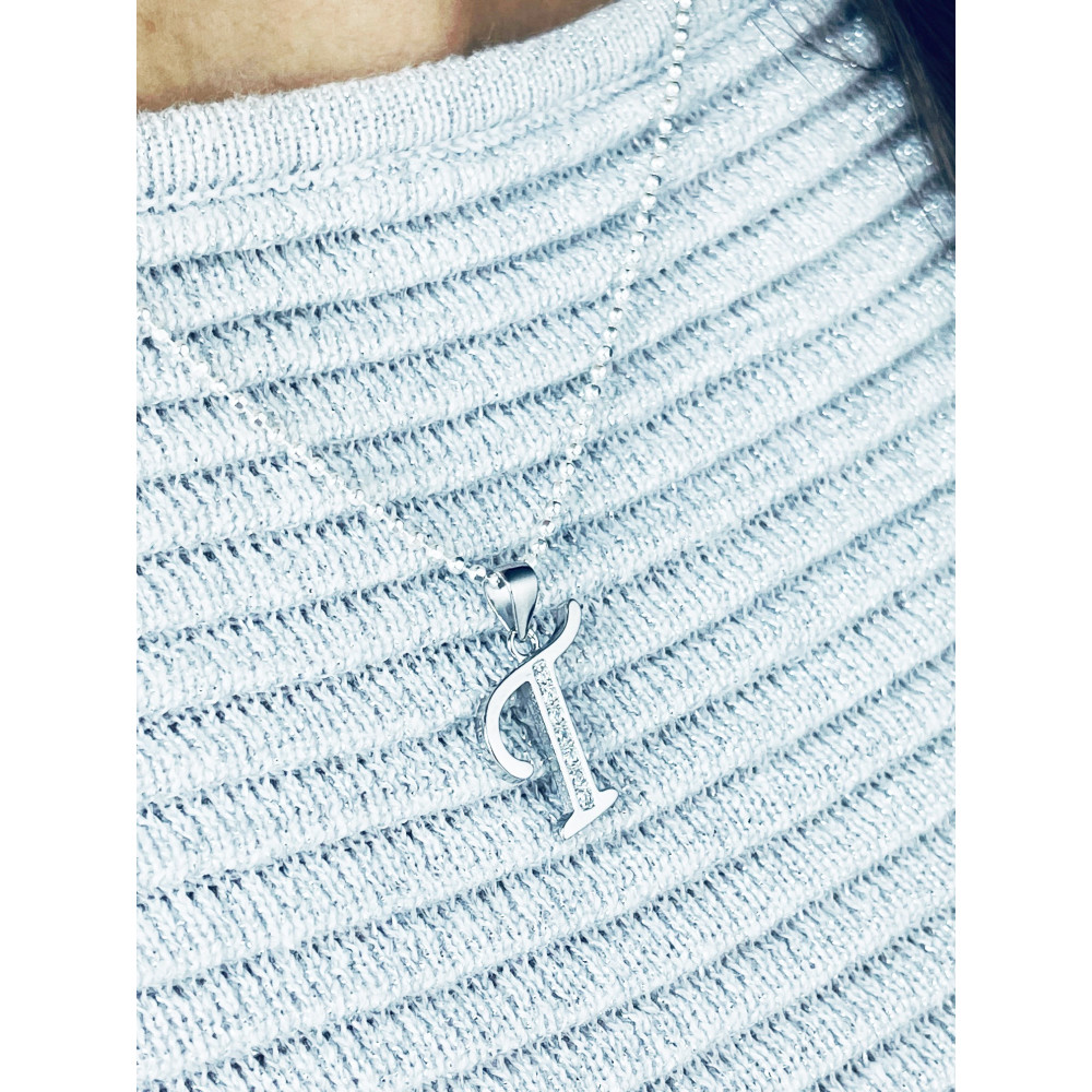 925 Silber Anhänger Buchstabe T Kettenanhänger mit Zirkonia