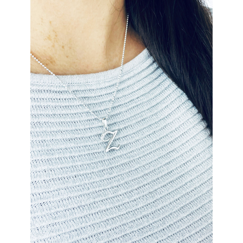 Srebrny wisiorek zawieszka ozdobna literka Z z cyrkoniami