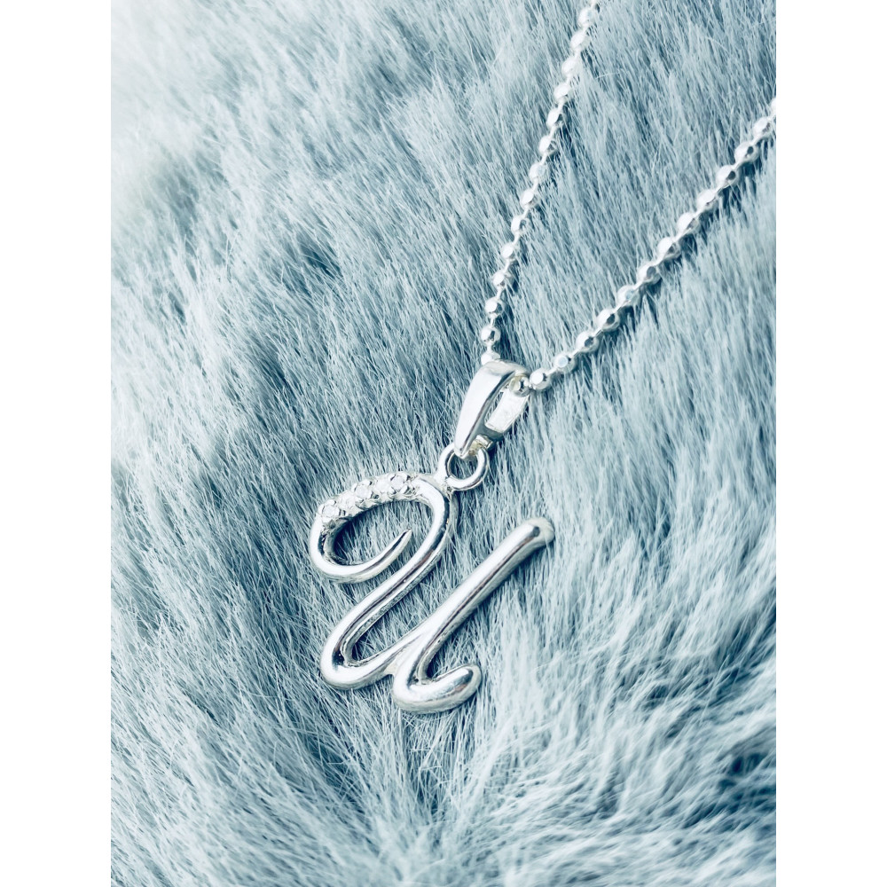 Srebrny wisiorek zawieszka ozdobna literka U z cyrkoniami