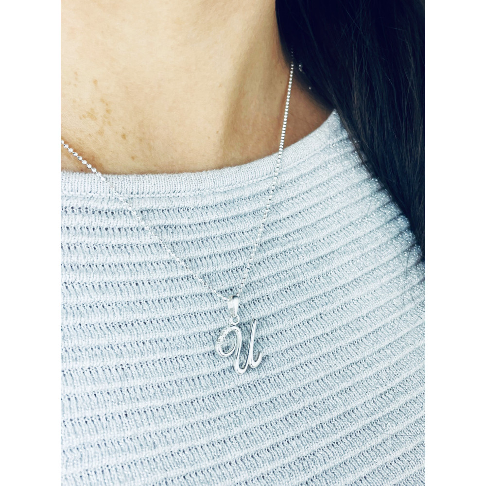 925 Silber Anhänger Buchstabe U Kettenanhänger mit Zirkonia