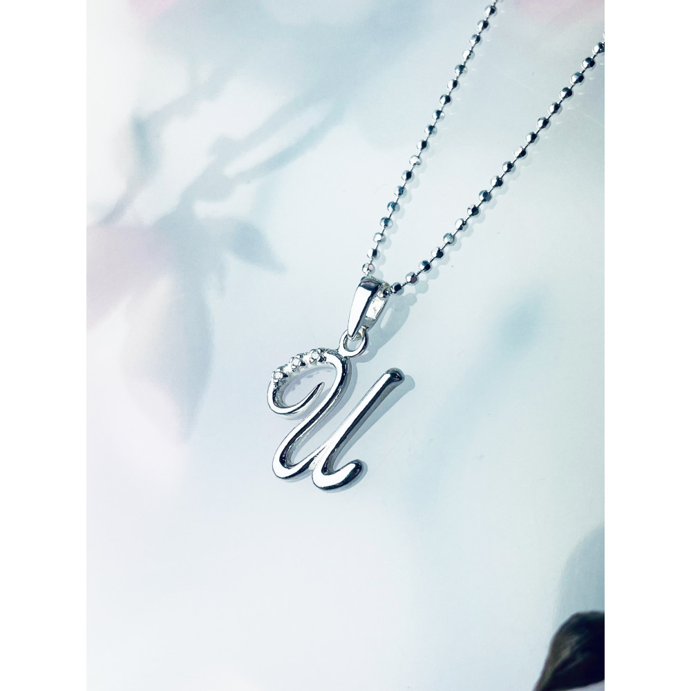 925 Silber Anhänger Buchstabe U Kettenanhänger mit Zirkonia