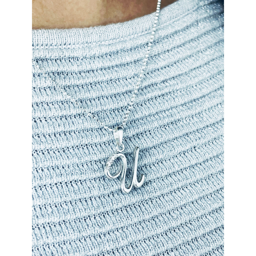 925 Silber Anhänger Buchstabe U Kettenanhänger mit Zirkonia