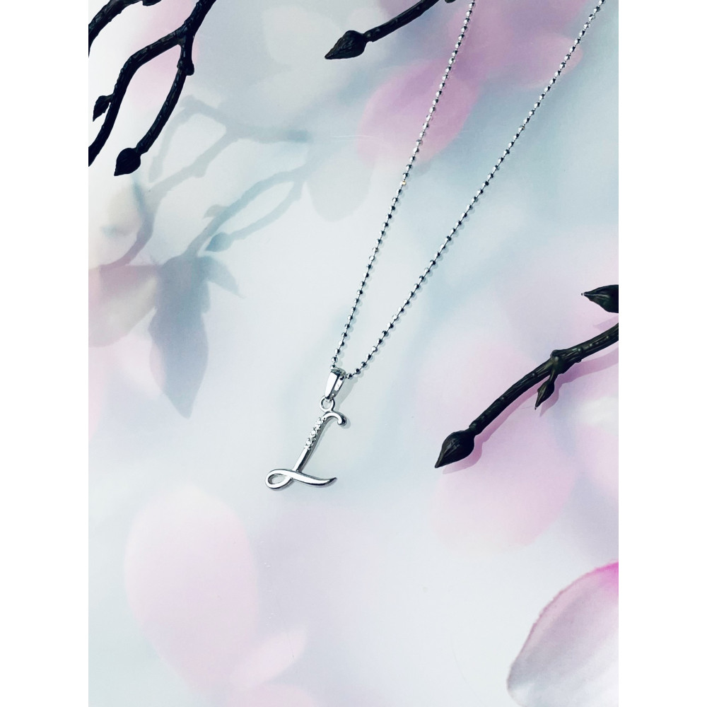 Srebrny wisiorek zawieszka ozdobna literka L z cyrkoniami