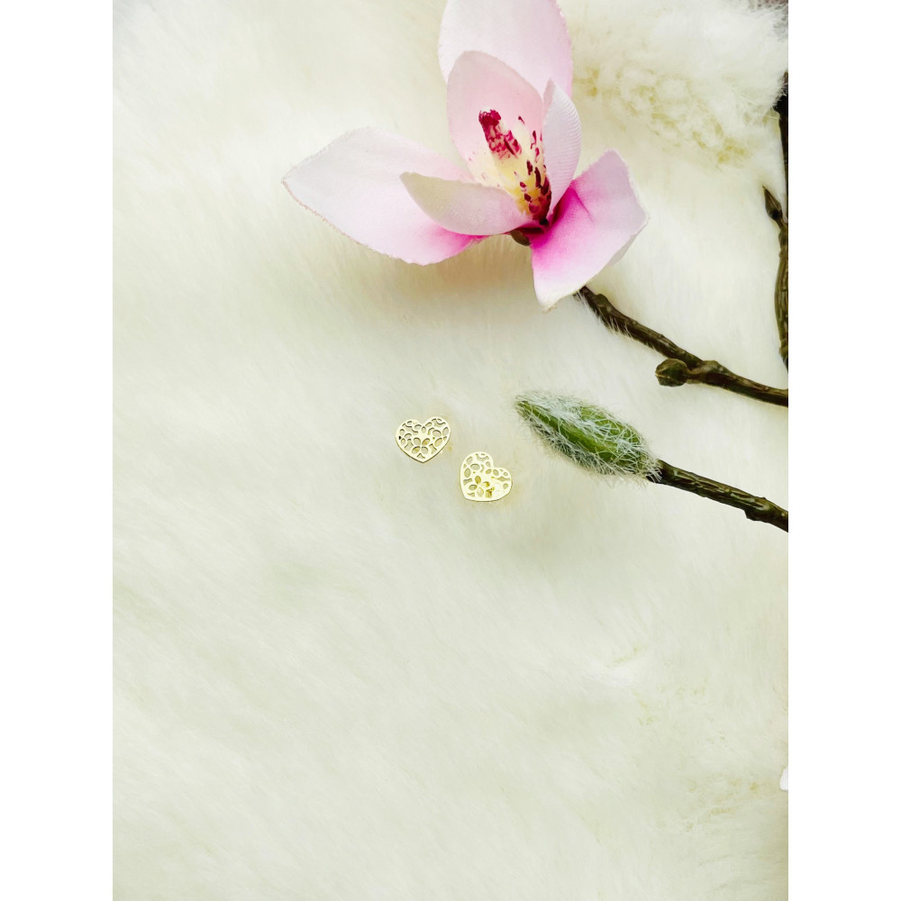 Złote kolczyki serca serduszka ażurowe