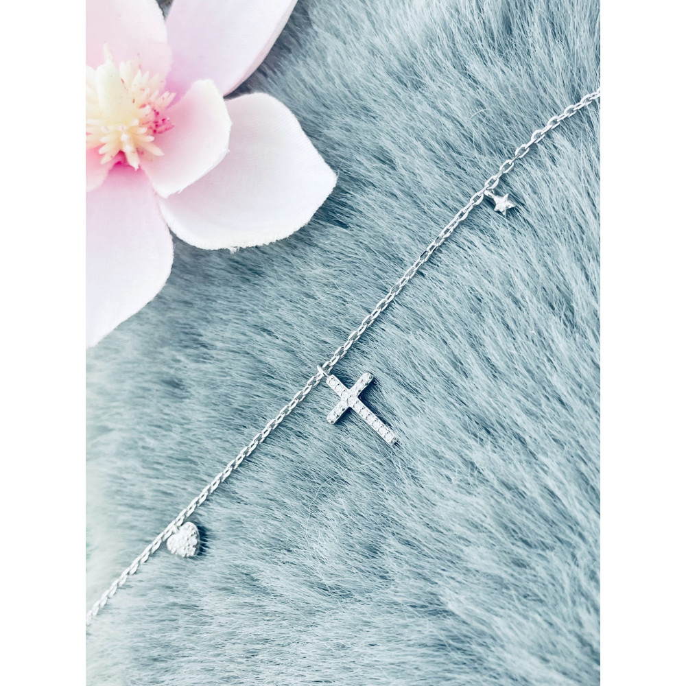 Kreuzen Armband 925 Silber mit Zirkonen Damen Kinder