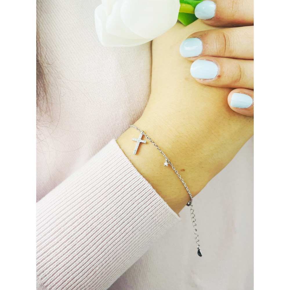 Kreuzen Armband 925 Silber mit Zirkonen Damen Kinder