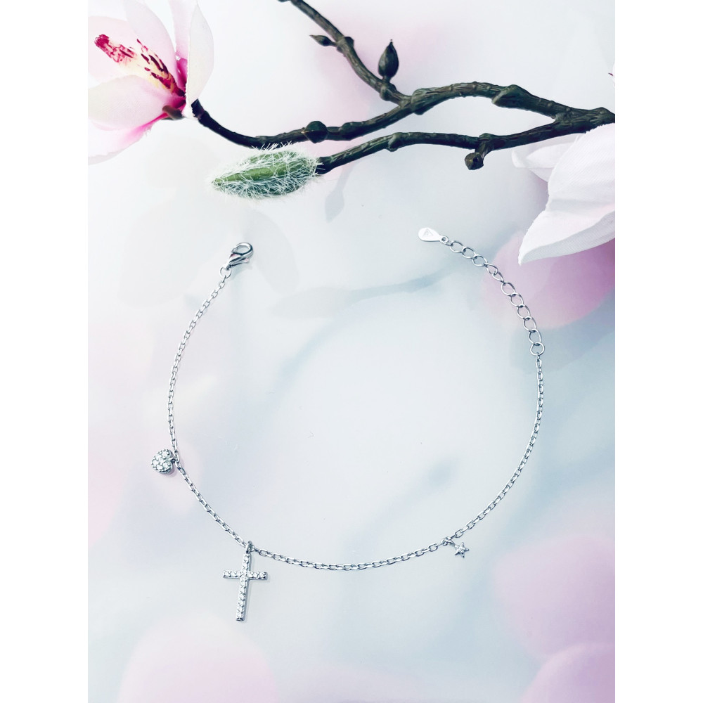 Kreuzen Armband 925 Silber mit Zirkonen Damen Kinder