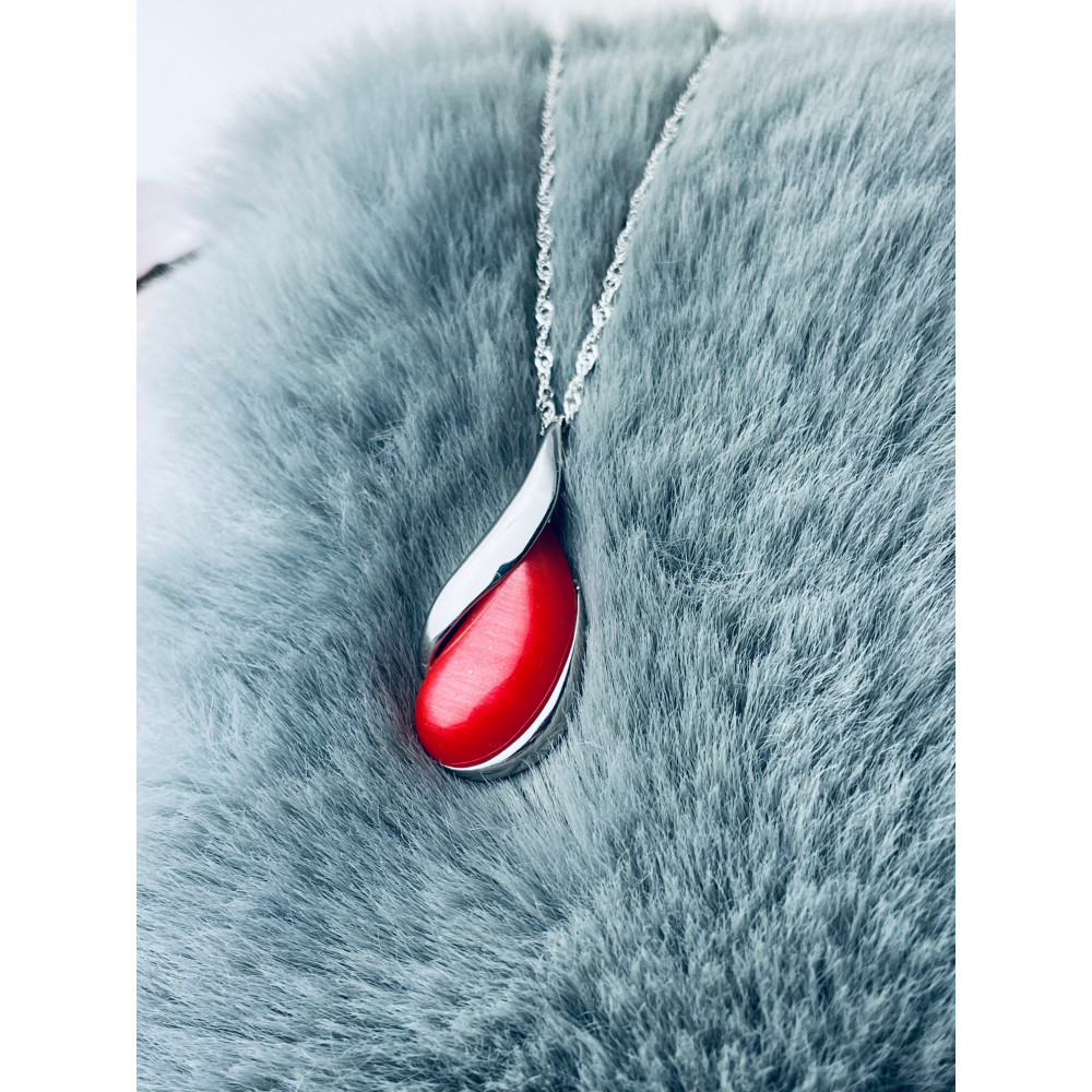 Silber Damen Medaillon Anhänger Korallenstein