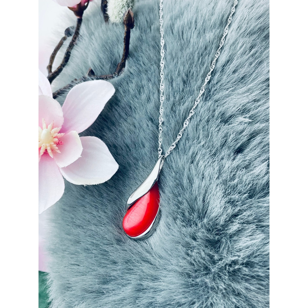 Srebrny wisiorek zawieszka kropla koral